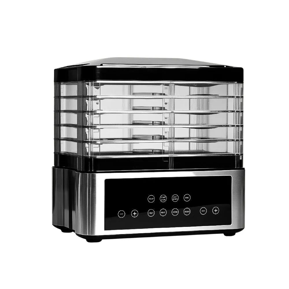 Silver stainless steel food dehydrator with 14 litre capacity and temperature control dial