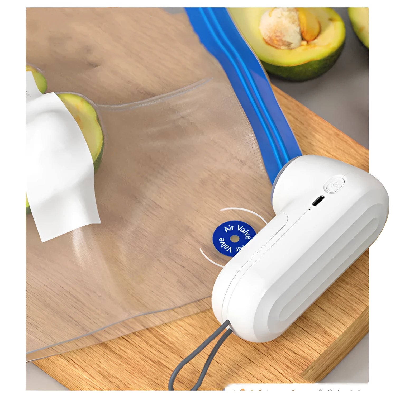 White ABS hand electric vacuum sealing machine with USB charging, compact size 54x63x132mm