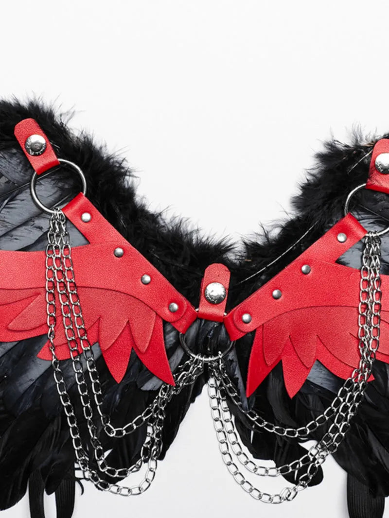 Punk style feather wings strap accessories in black, pink, and red with 75cm wing length