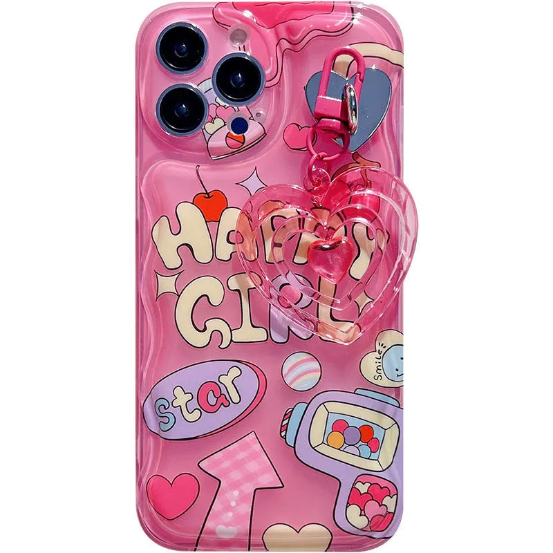 Pink TPU phone case with Spice Girl graffiti design and love pendant for iPhone