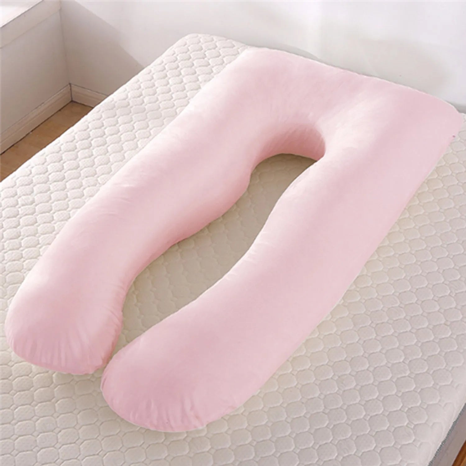U-shaped ice silk pregnancy pillow in green colour showing 130x70cm dimensions