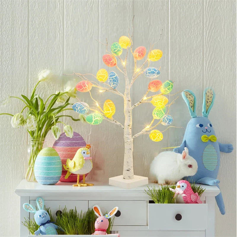 Birch Tree Lights with Cracked Egg Lights for Easter Decoration