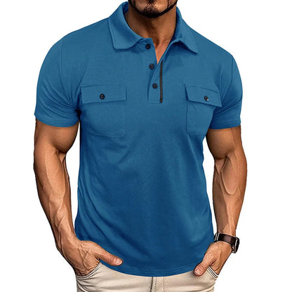 Men's summer lapel button polo shirt with pockets in various colours