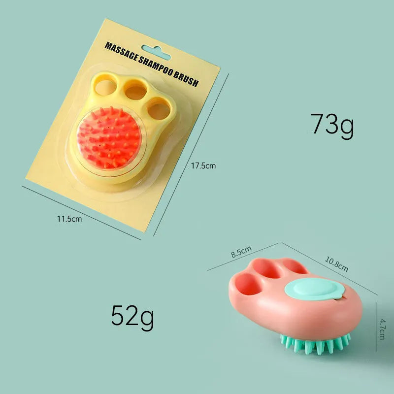 Cat claw-shaped silicone pet bath brush with suction cup base, shown in blue colour.