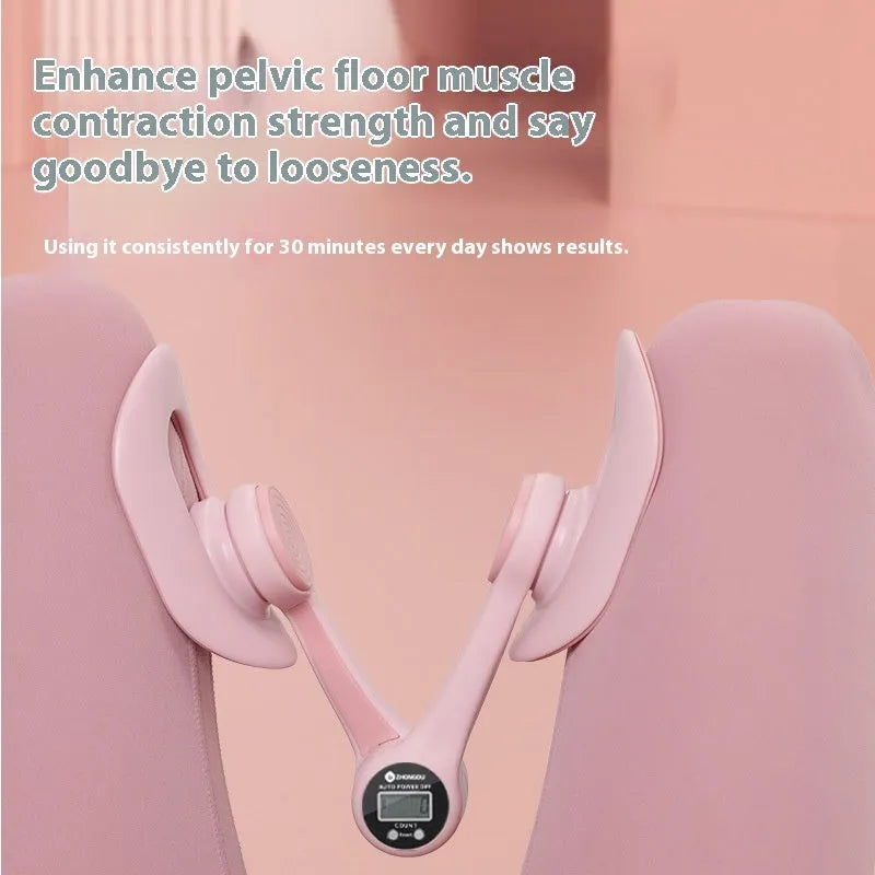 Pelvic floor muscle trainer leg beauty device in blue and pink for running and fitness use