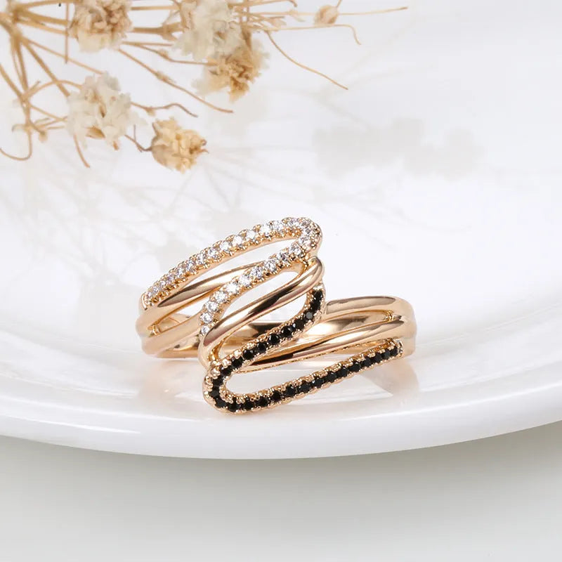 Women's copper fashion ring with micro-inlaid zircon detail and electroplated WK2230 finish