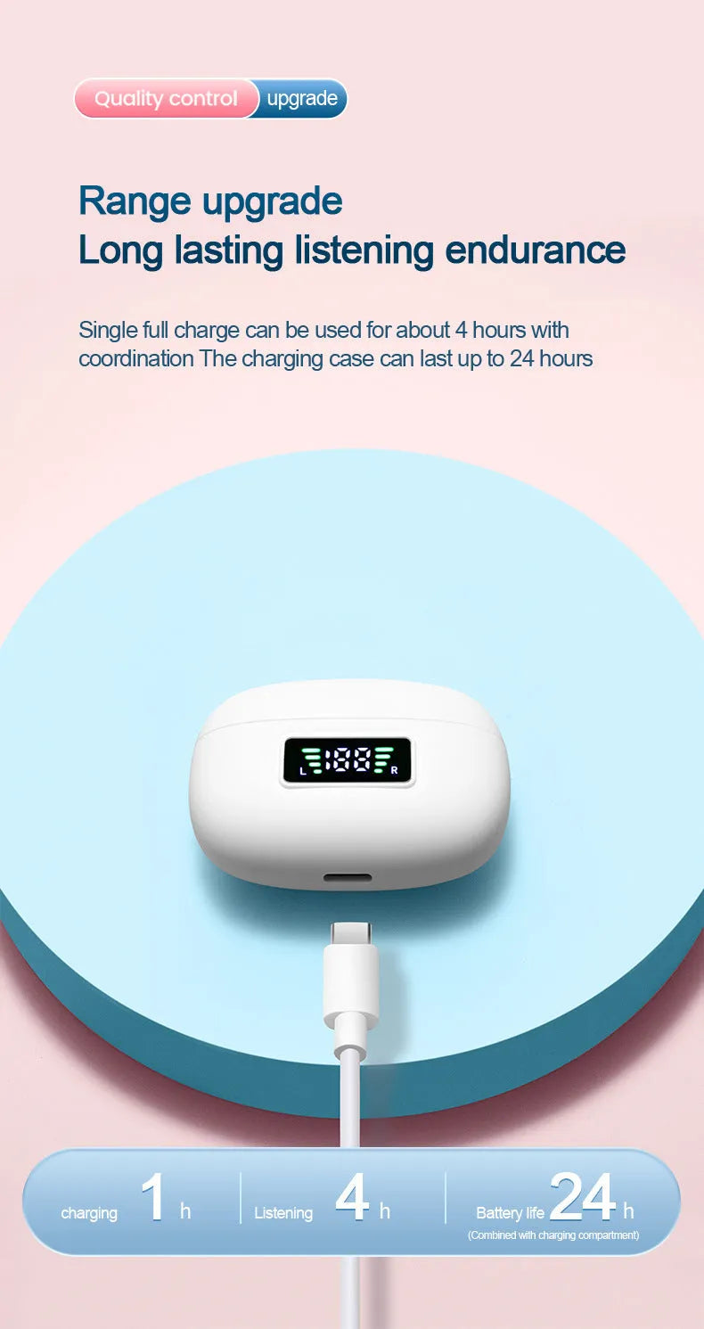 G80 wireless Bluetooth in-ear headset with digital display, white colour, plastic earbud design