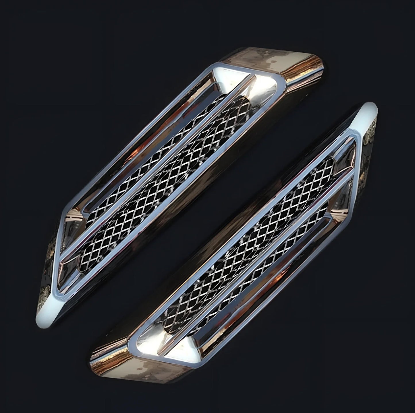 Pair of 17.0x4.3cm black mesh ABS electroplated engine cover stickers, rust-resistant for car modification