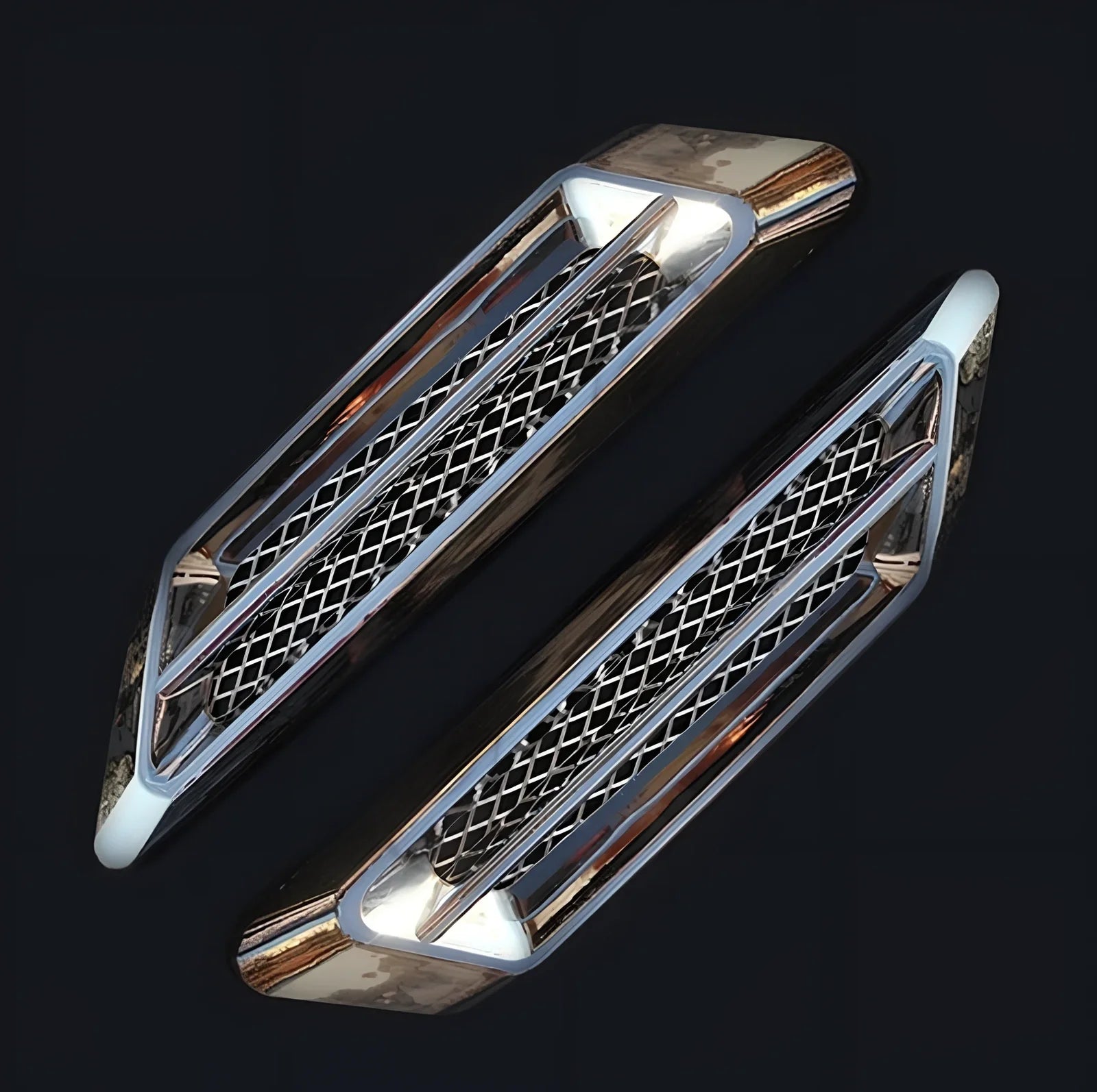 Pair of 17.0x4.3cm black mesh ABS electroplated engine cover stickers, rust-resistant for car modification