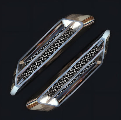 Pair of 17.0x4.3cm black mesh ABS electroplated engine cover stickers, rust-resistant for car modification