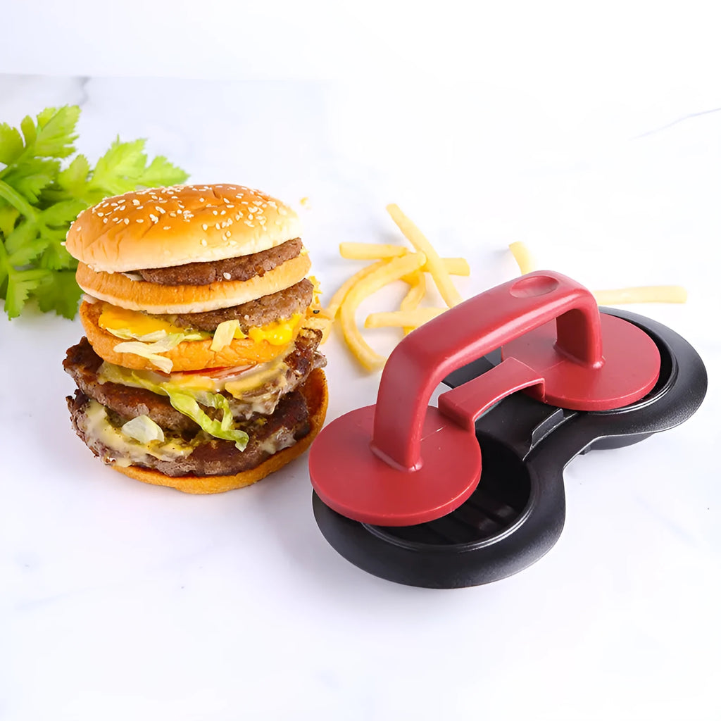 Black or red burger press with 20x10cm round mould for making uniform patties