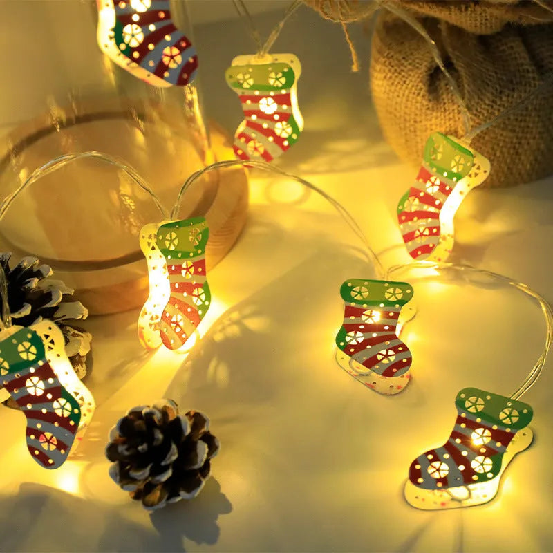 Christmas LED fairy light string with Santa Claus, Snowman, and Reindeer decorative ornaments