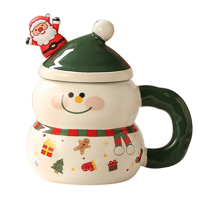 Christmas ceramic cartoon snowman large-capacity water cup 400ml in round shape