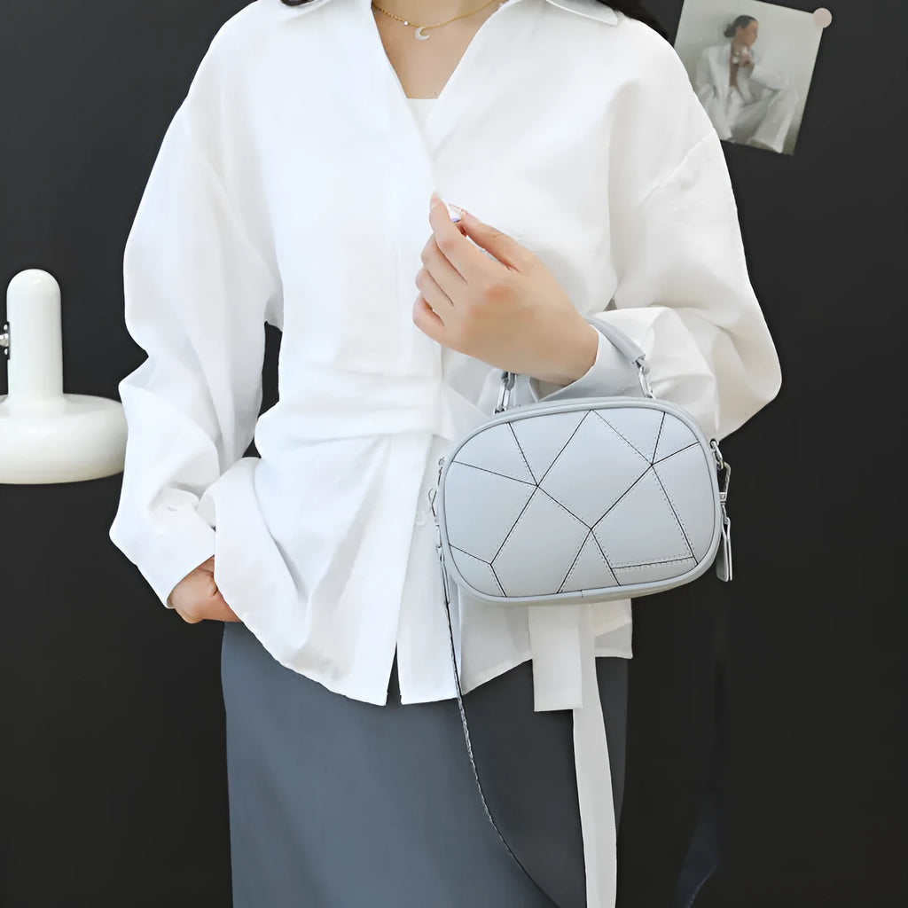 Women's PU patchwork small bag with round 20x15 cm shape in five colour options