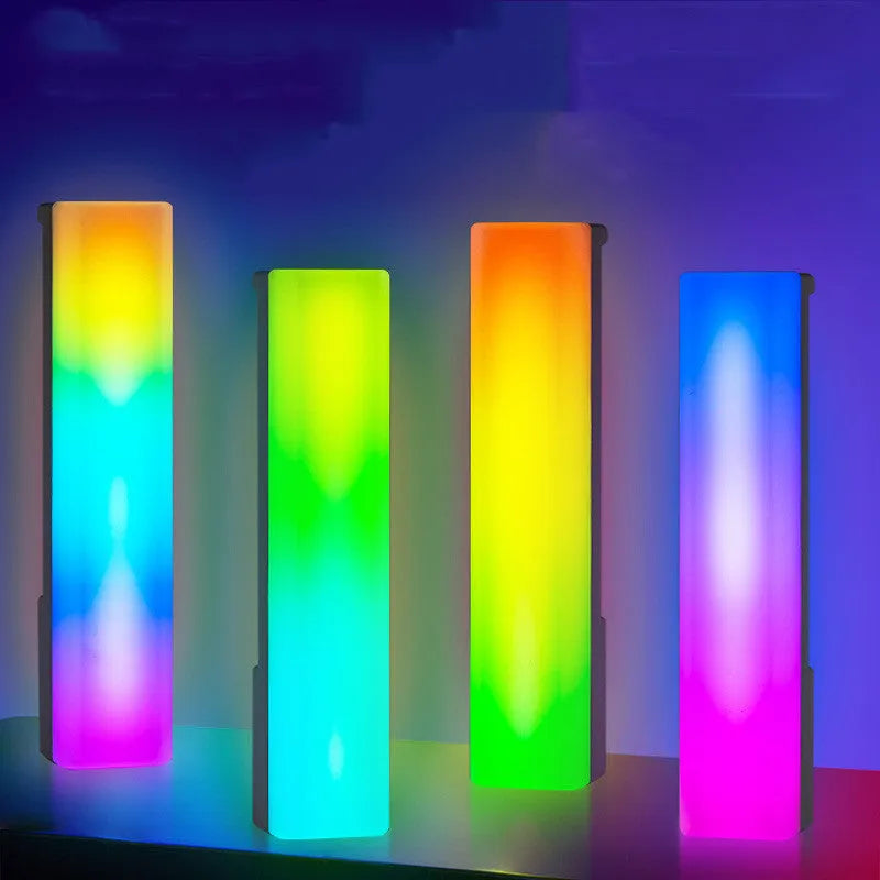 3D RGB voice-activated ambience lamp in black or white on a gaming desk.