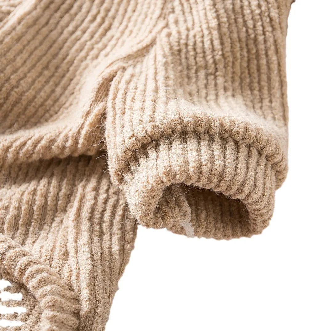 Brown knitted dog sweater jumper on a small dog, showing casual pullover design.