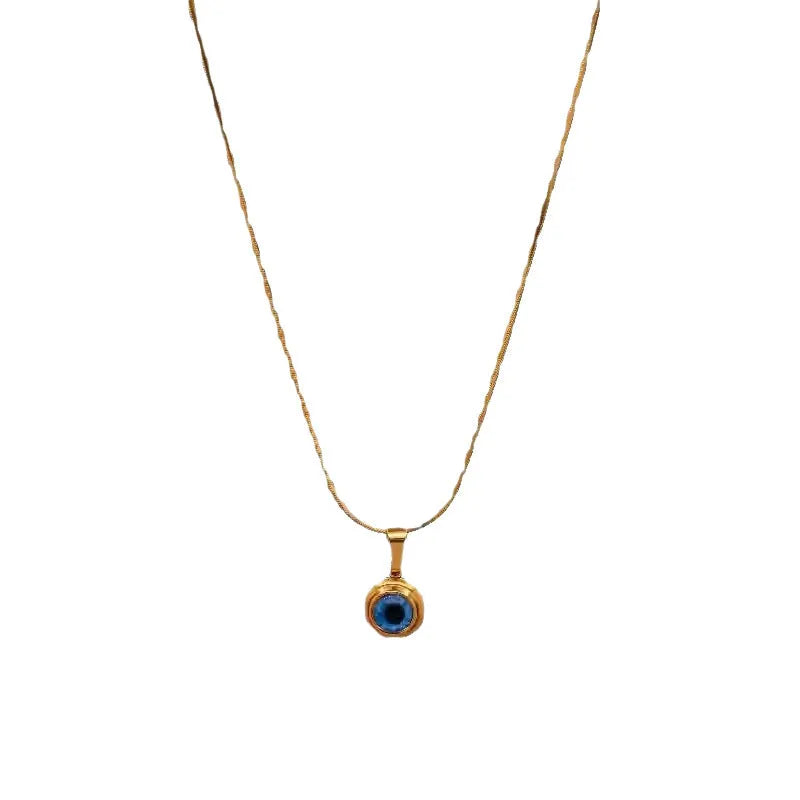 Angel Eyes titanium steel necklace with gold plating and coloured glaze eye pendant on snake bones chain