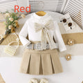 Girls set bow print long sleeve maxi dress in apricot with cotton fabric and long sleeves