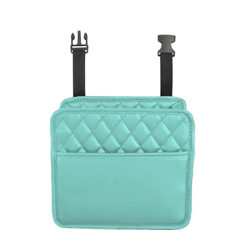 Leather car hanging storage bag in black, pink, green or white, 25cm by 25cm by 8cm