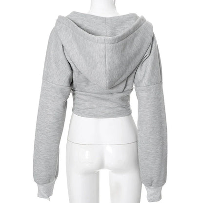 Y2K inspired women's zipper hoodie cardigan in grey and white with long sleeves