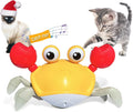 Blue or red electronic crab toy for dogs and cats with lights, shown on a surface.