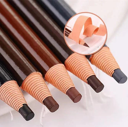 Brown microblading eyebrow pen with 0.1mm tip showing hair-like strokes on skin, 14.5cm length with protective cap