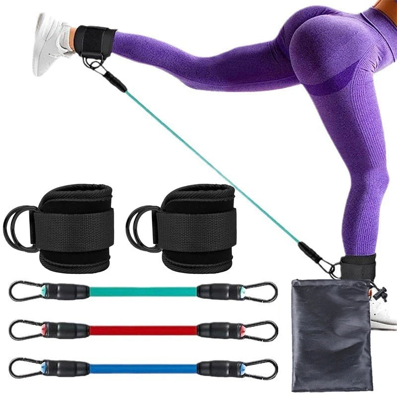 Ankle strap resistance bands in various colours for hip and leg strength training