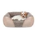 Grey stuffed fabric kennel dog bed for large dogs on a wooden floor