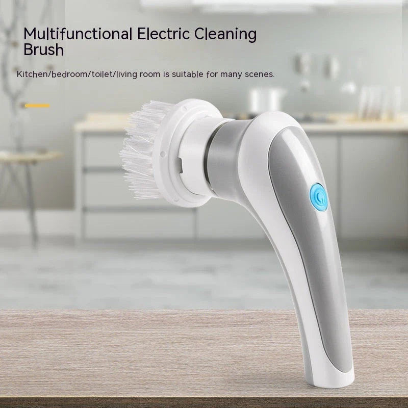 Rechargeable Electric Spin Scrub Brush with 4 interchangeable brush heads for efficient cleaning of tiles, porcelain, stainless steel, and more