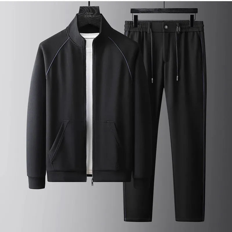 Men's stand collar sports suit two-piece set in slim fit with coat and trousers