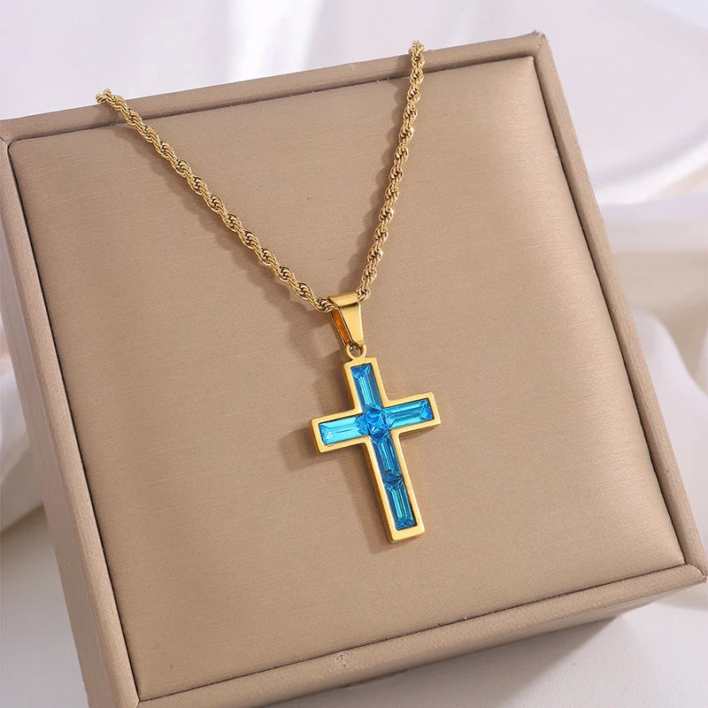 European and American style diamond cross necklace with no colour fading