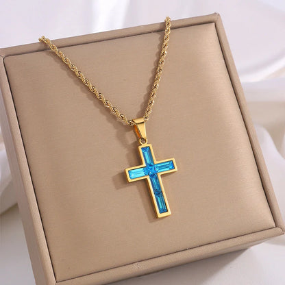 European and American style diamond cross necklace with no colour fading