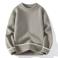 Men's loose fit chemical fibre blend sweater in grey colour with round neck and long sleeves