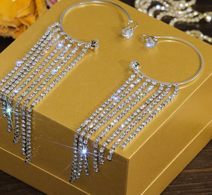 Women's long tassel earrings with 14K real gold plating and geometric design