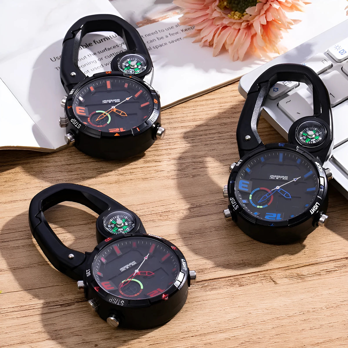 Compass round screen outdoor mountaineering buckle watch with titanium metal buckle and alloy strap