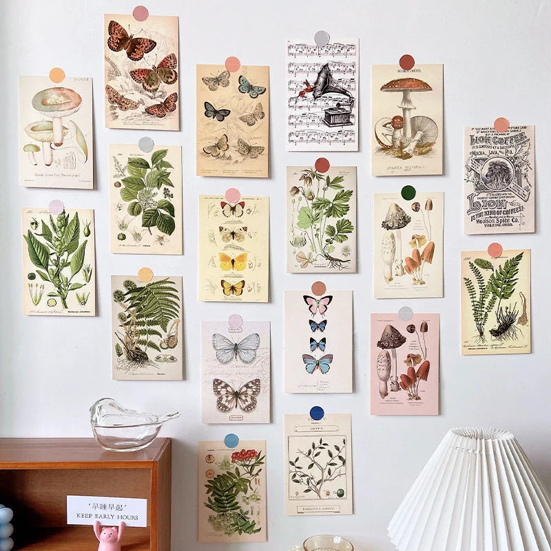 Forest Plant Series Decorative Card Set featuring retro botanical illustrations for wall decoration