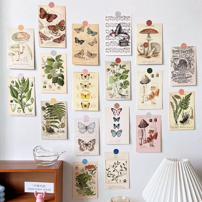 Forest Plant Series Decorative Card Set featuring retro botanical illustrations for wall decoration