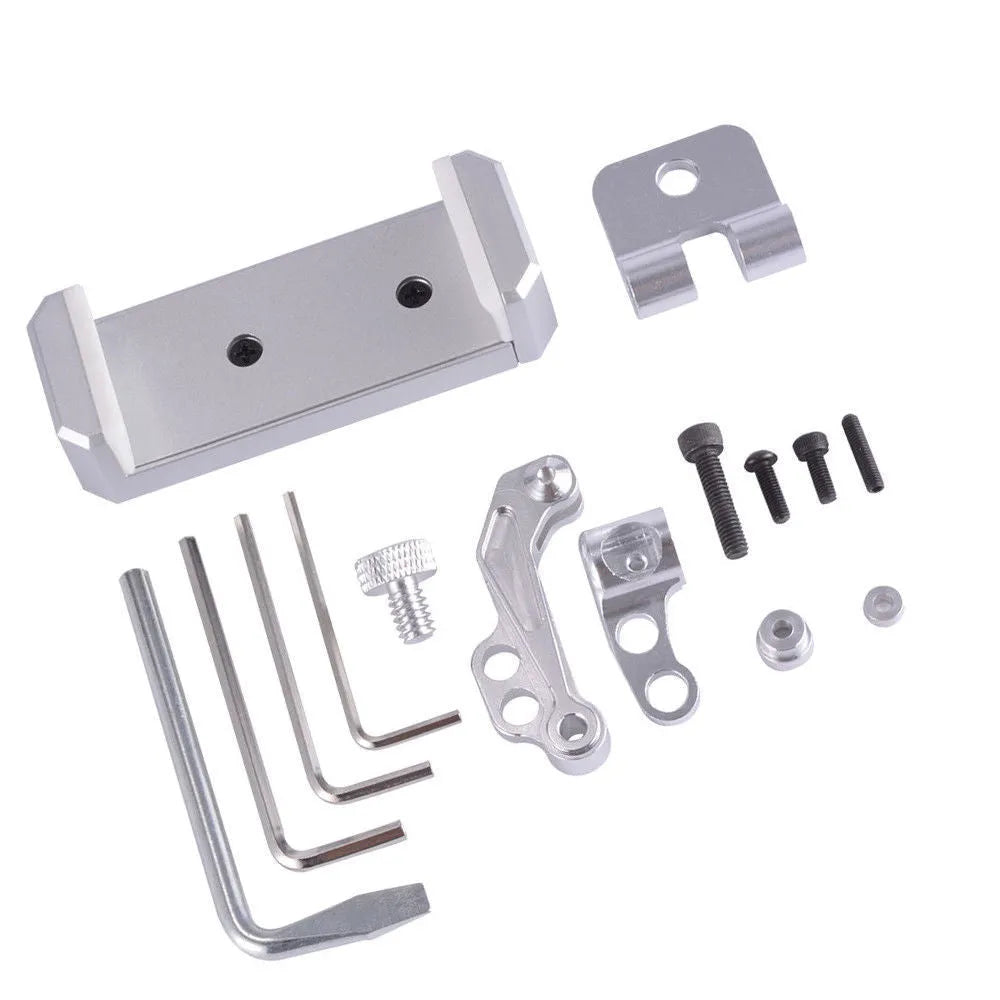 Silver metal mobile phone holder with tongs for car dashboard mounting