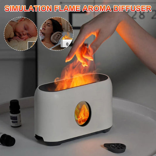 Multifunctional aroma diffuser with realistic flame effect, humidifier, and essential oil diffuser for home decor and air quality enhancement