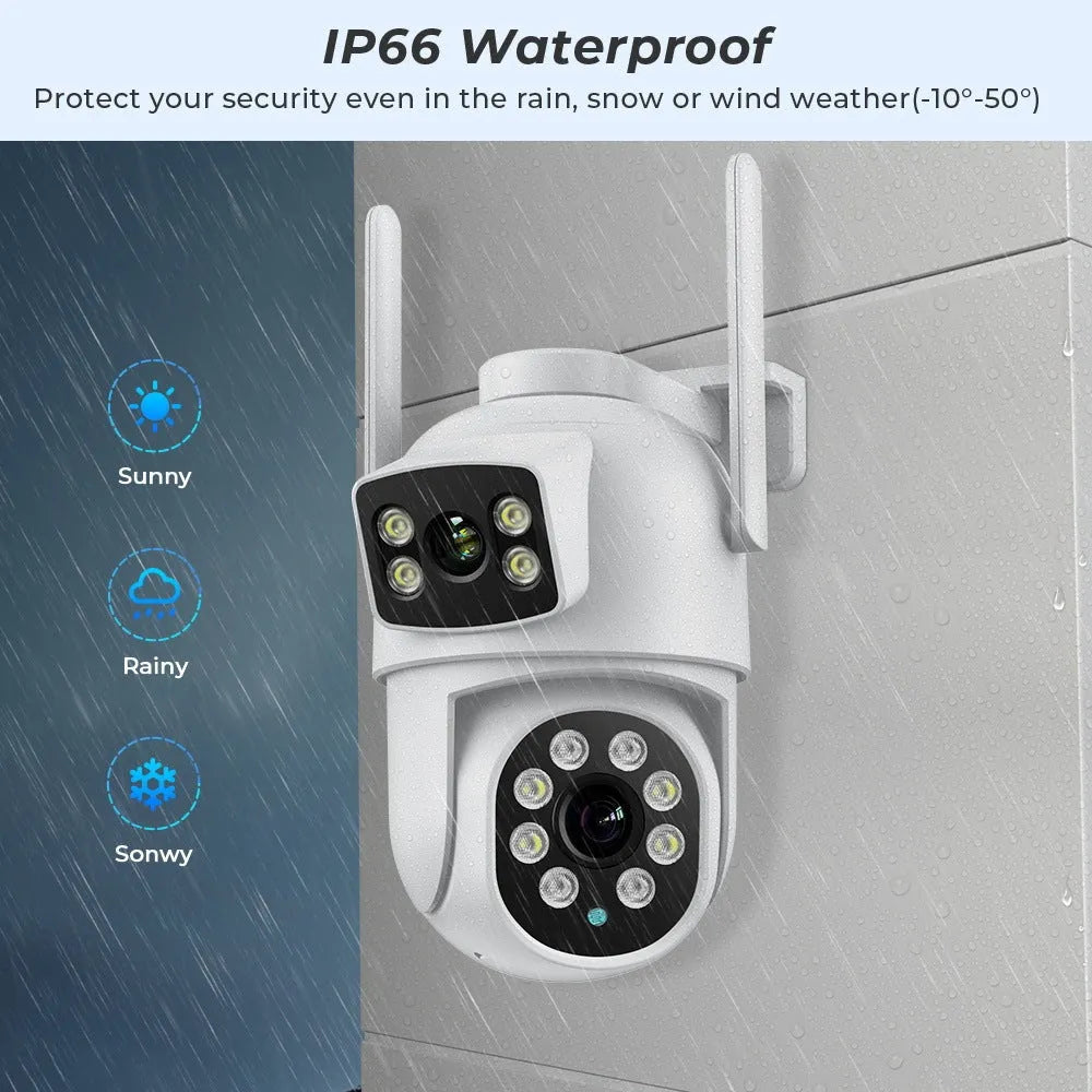 White icsee 600W outdoor wireless surveillance camera with dual-screen and bracket