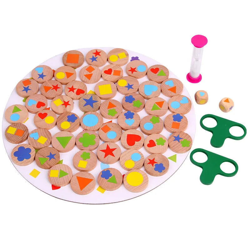 Wooden board game with shape matching pieces, colour box packaging, 32x30x4 cm, for children 4-6 years