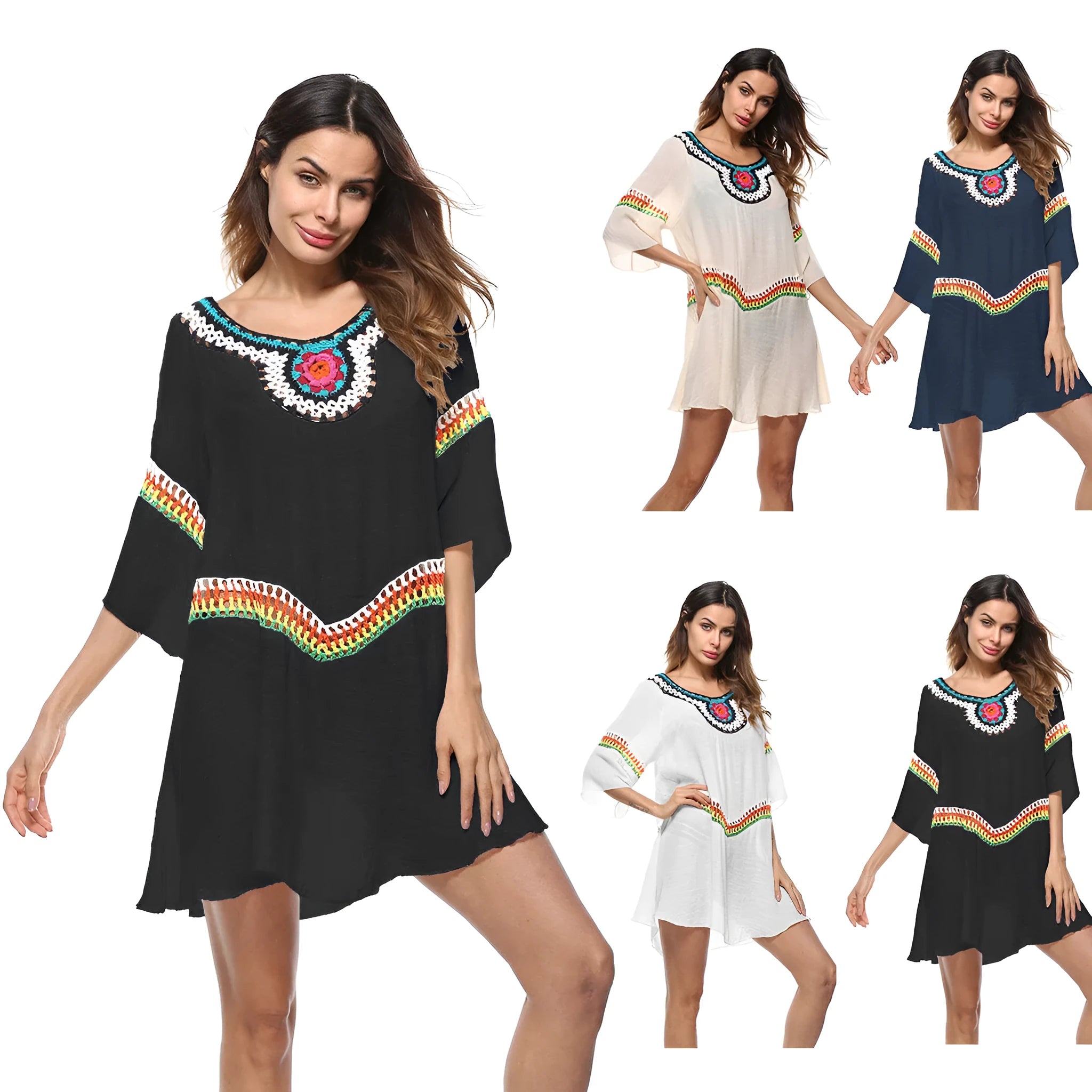 Crocheted ethnic style sun protection clothing in free size with four colour options
