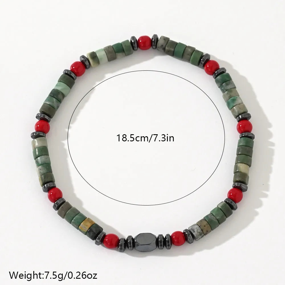 Men's Bohemian cylindrical natural stone beads string bracelet hand-woven construction
