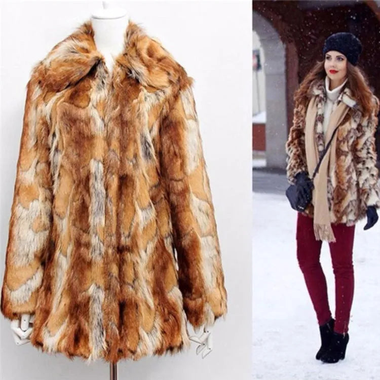 Women's slim fit black jacket with a white tiger pattern faux fur design.