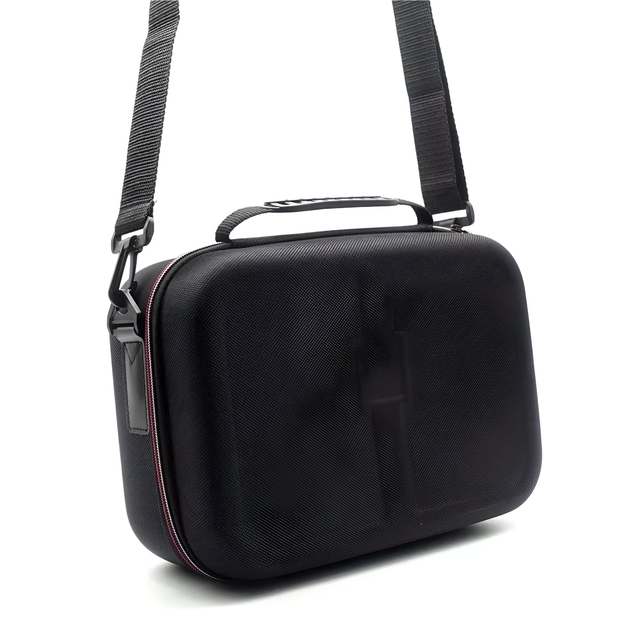 Black EVA hard case game console accessory storage bag shown with two size options.