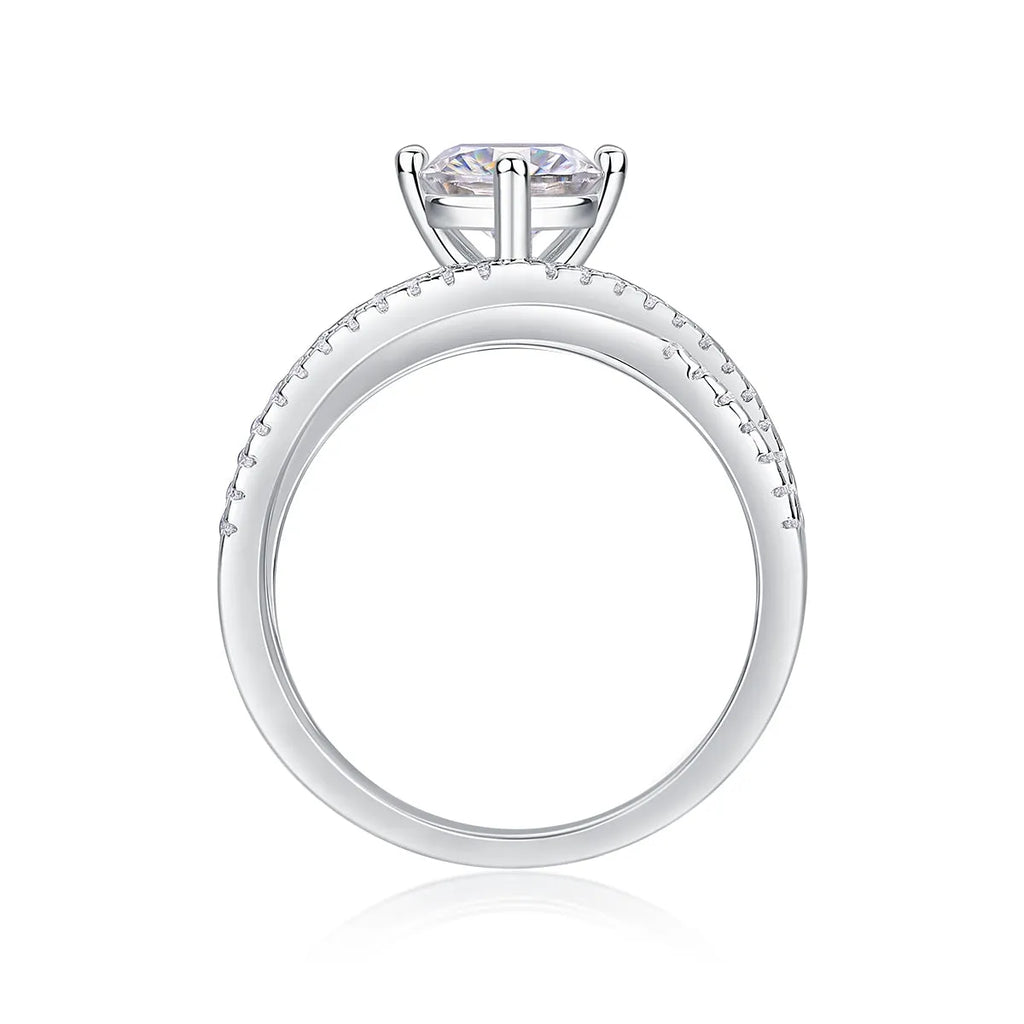 1-carat moissanite S925 silver wedding ring with platinum plating, diamond pen inspectable, gift box
