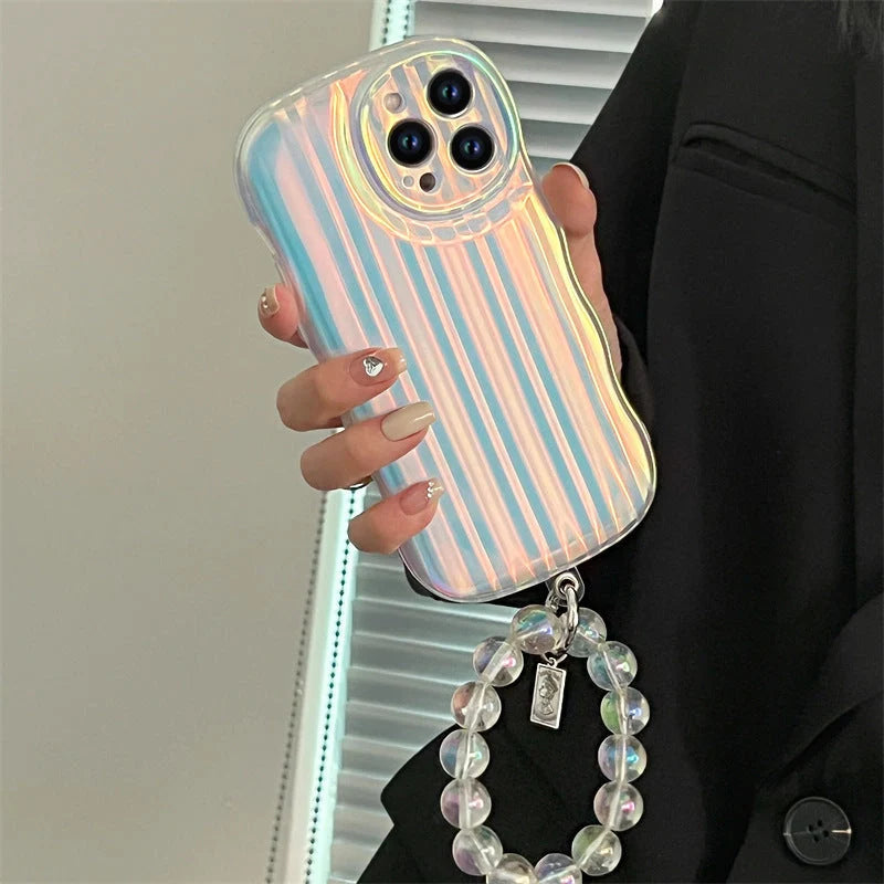 Laser Wave Silicone Phone Case with Gradient Laser Stripes for iPhone
