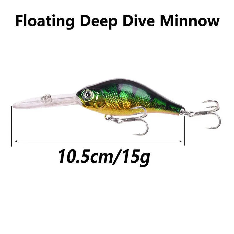 Floating Rock Little Fat Man deep diving mino fishing lure, 10.5cm long, shown in colour option A.