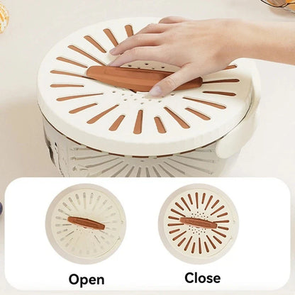Foldable handle fruit drain basket with lid for efficient vegetable washing