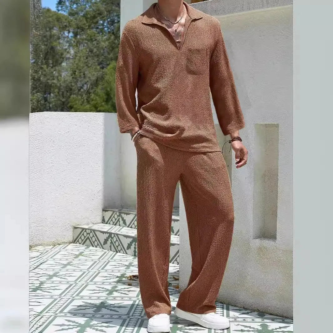 Men's casual shirt and trousers commuter suit set in lake blue colour.